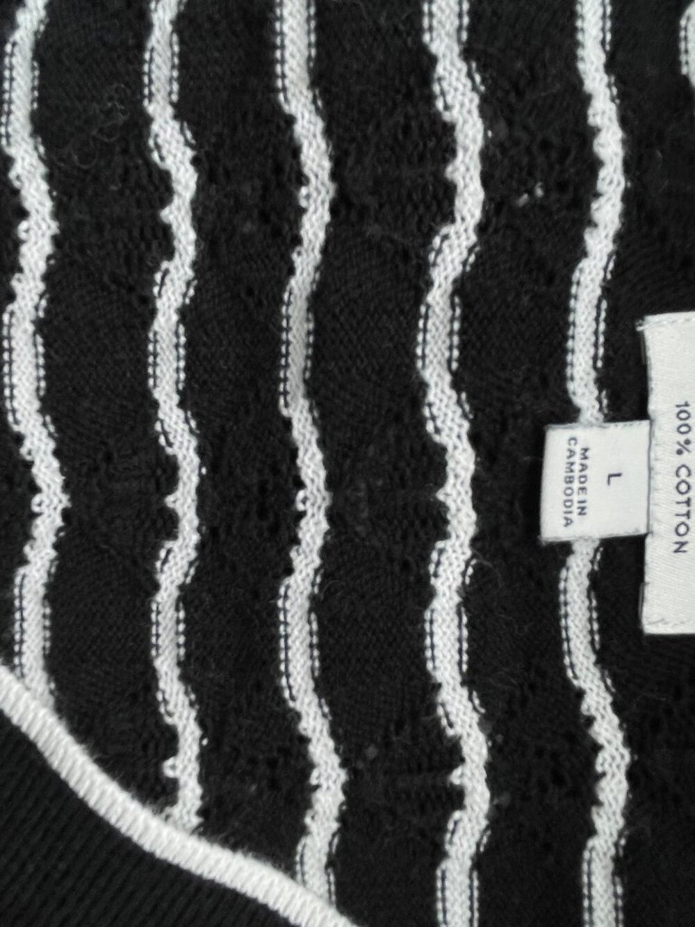 J.Crew 100% Cotton Short Sleeve Cardigan Black White Stripe Large Coastal - Picture 3 of 6